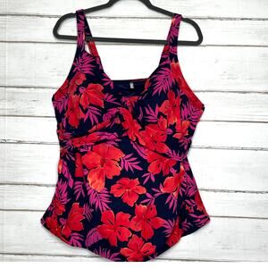 Lands' End Tankini Top Swimsuit Blue Floral Plus Size 24W